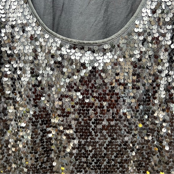 Express Black 2 Fabric Sequin Front and Cotton Sleeveless Tank Top - Picture 3 of 3